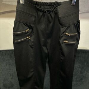 Black Pants with Gold Zipper Accents